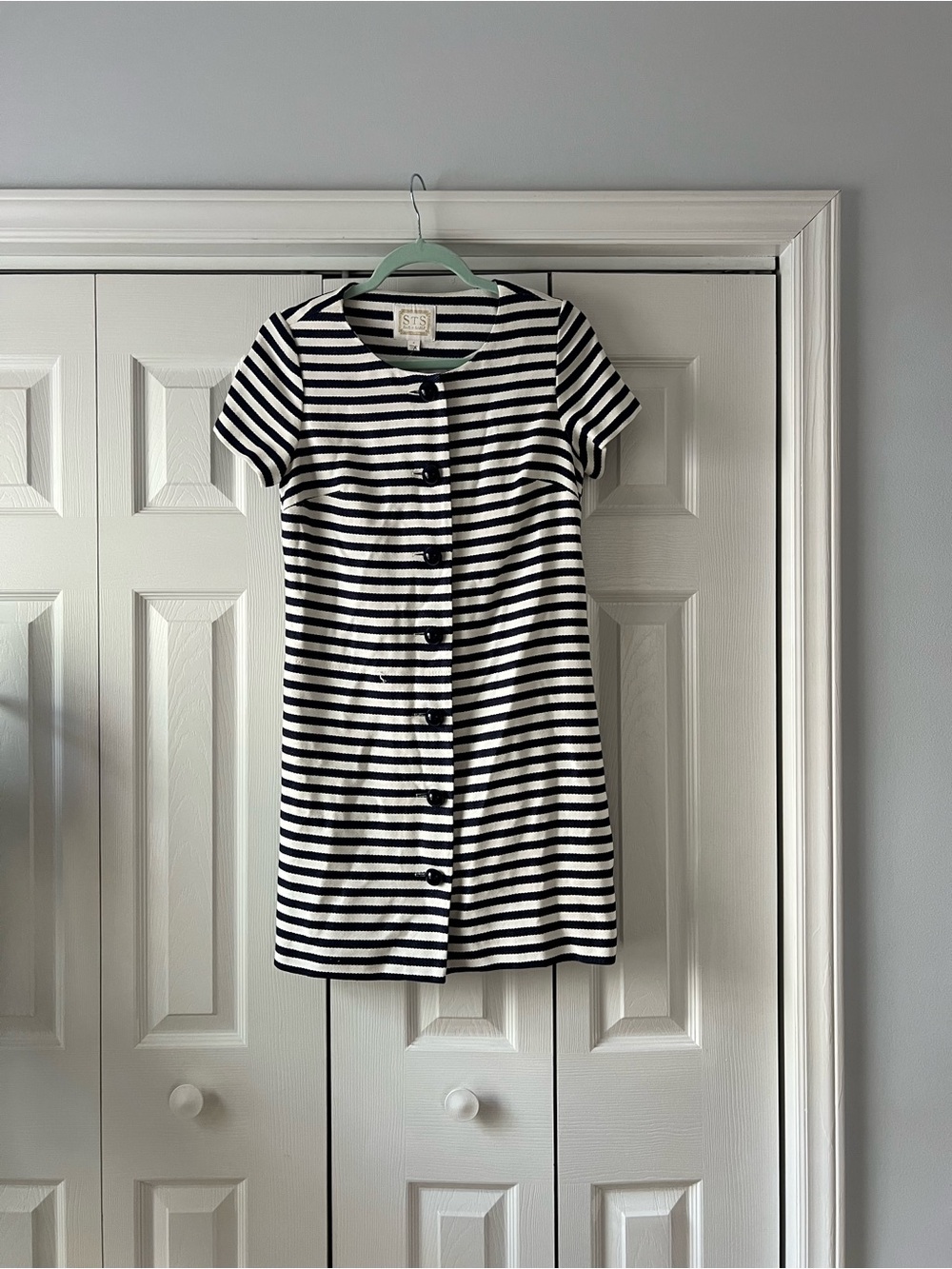 Sail to Sable Black and White Striped Short Sleeve Mini Dress